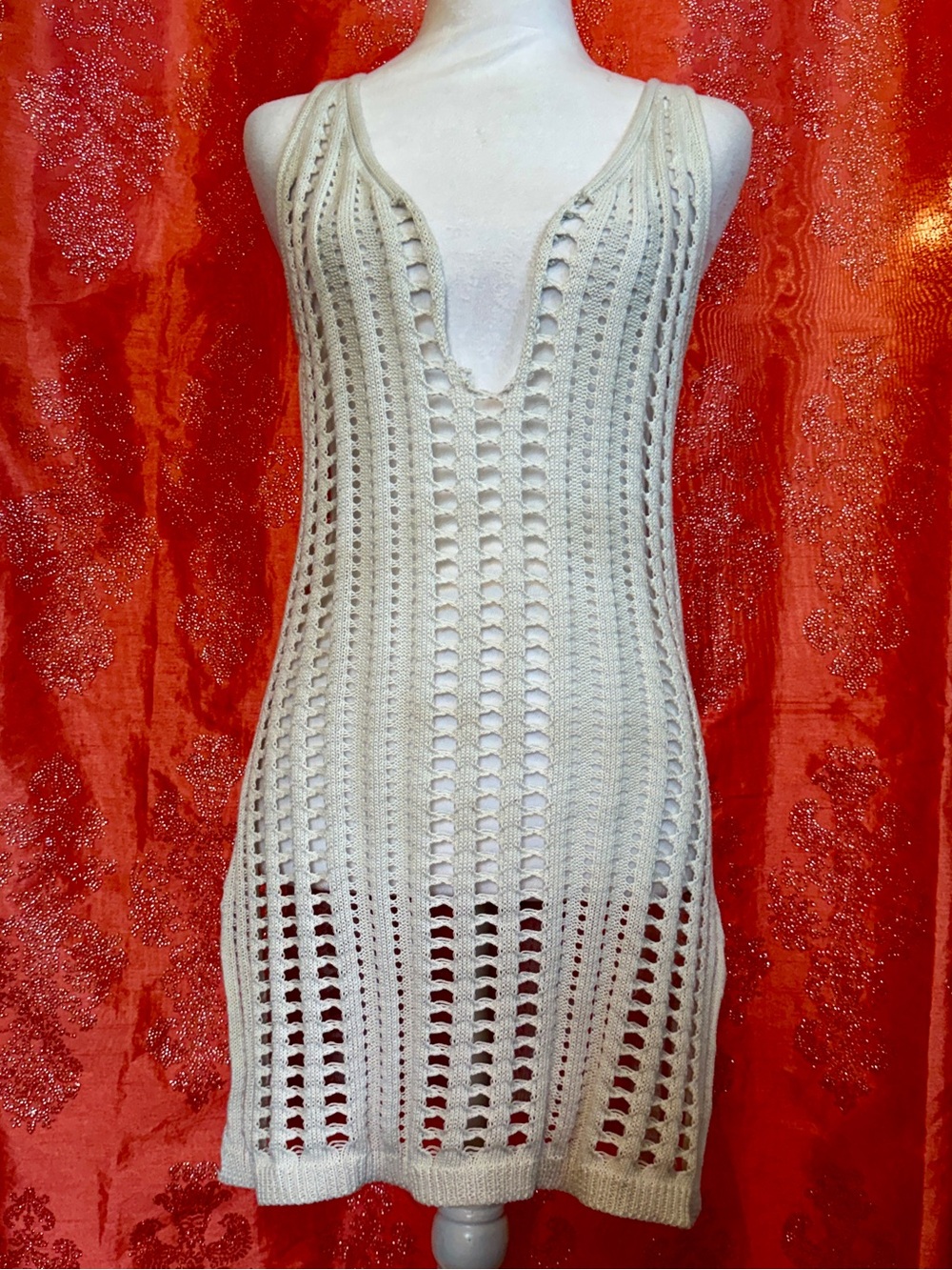 Women’s Cream Crochet Swim Cover-Up Dress